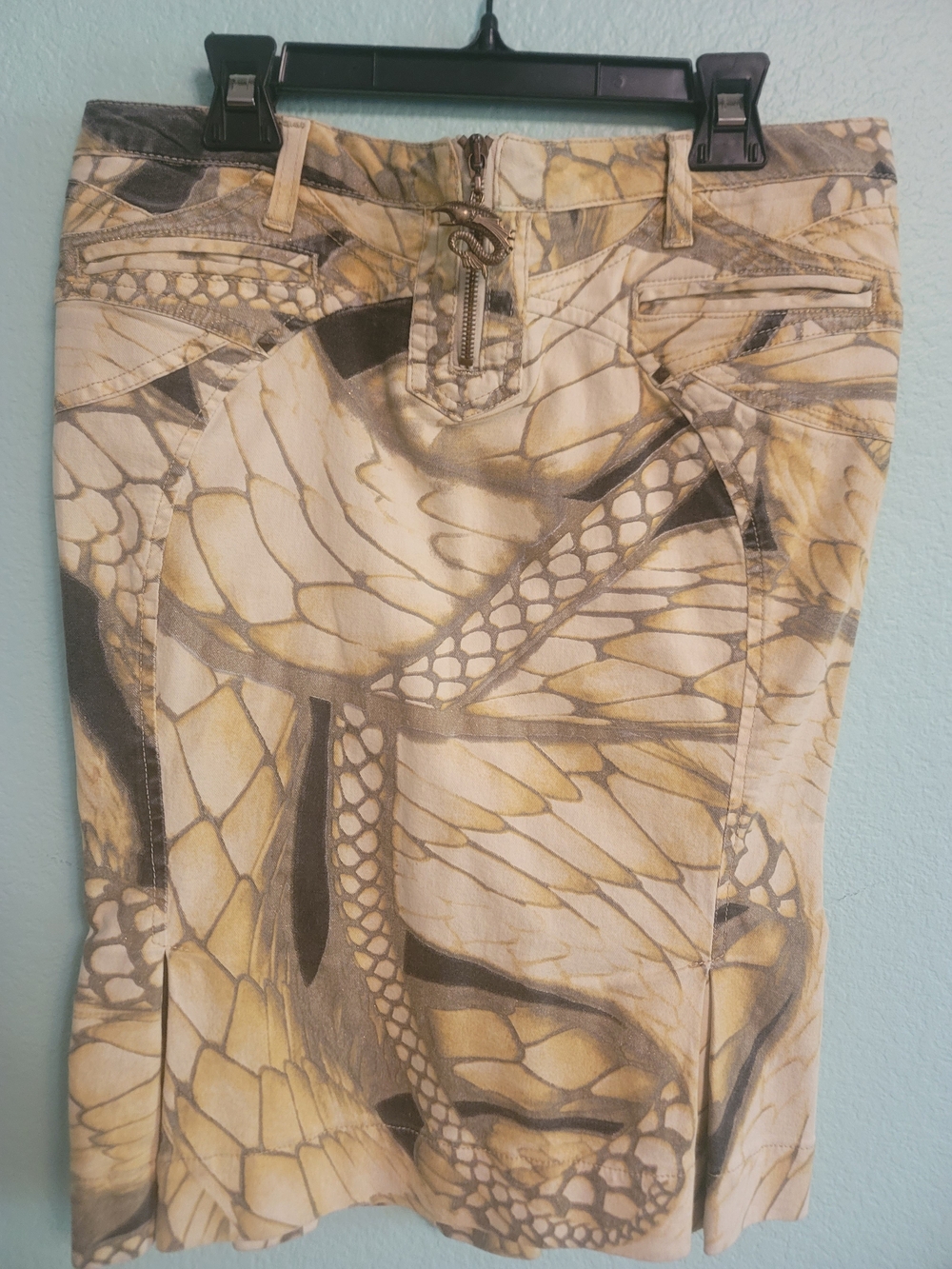 Just Cavalli Cream and Brown Butterfly-Print Skirt with Signature Charm